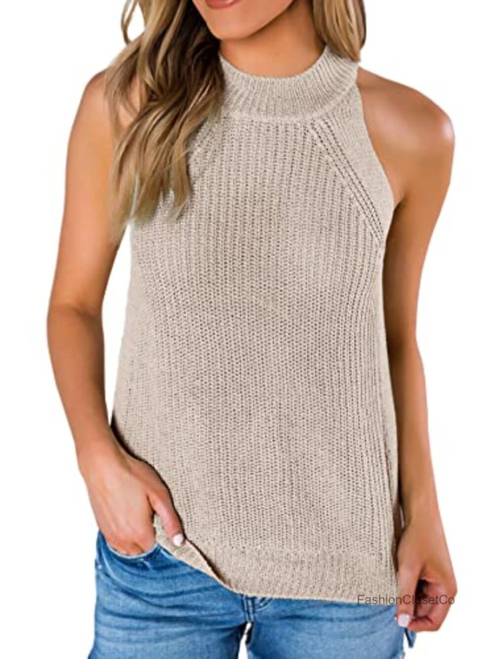 Sleeveless Halter Neck Knit Sweater Tank Top Women Summer Loose Fit